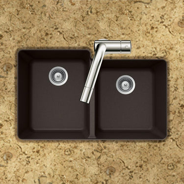 Houzer MOCHA Quartztone Series Granite Undermount 60/40 Double Bowl Kitchen Sink, Mocha Kitchen Sink - Undermount Houzer